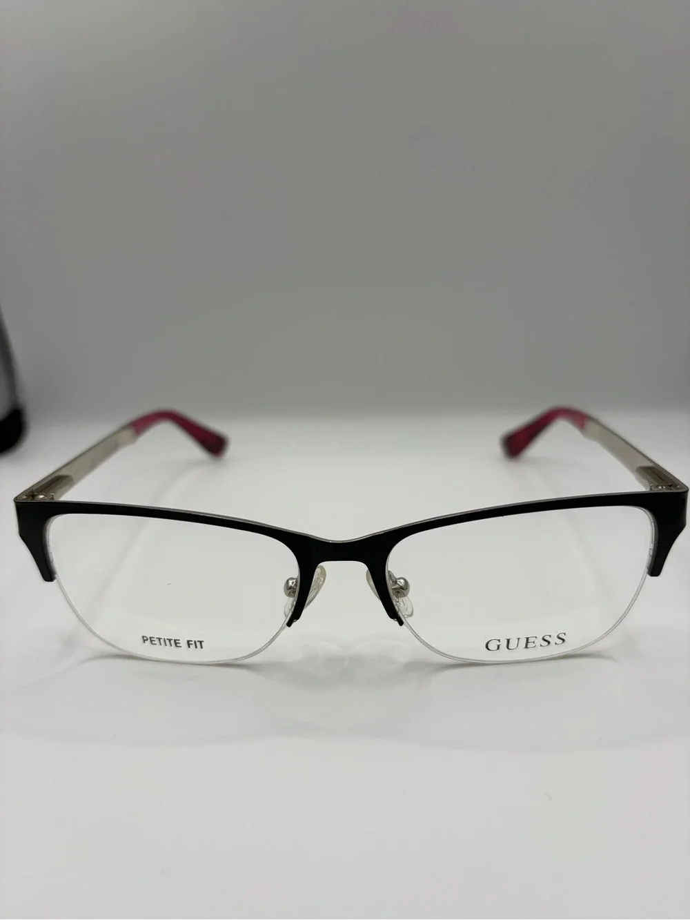Guess Semi-Rim Petite Fit Eyeglass Frames in Black with Pink Temple Tips